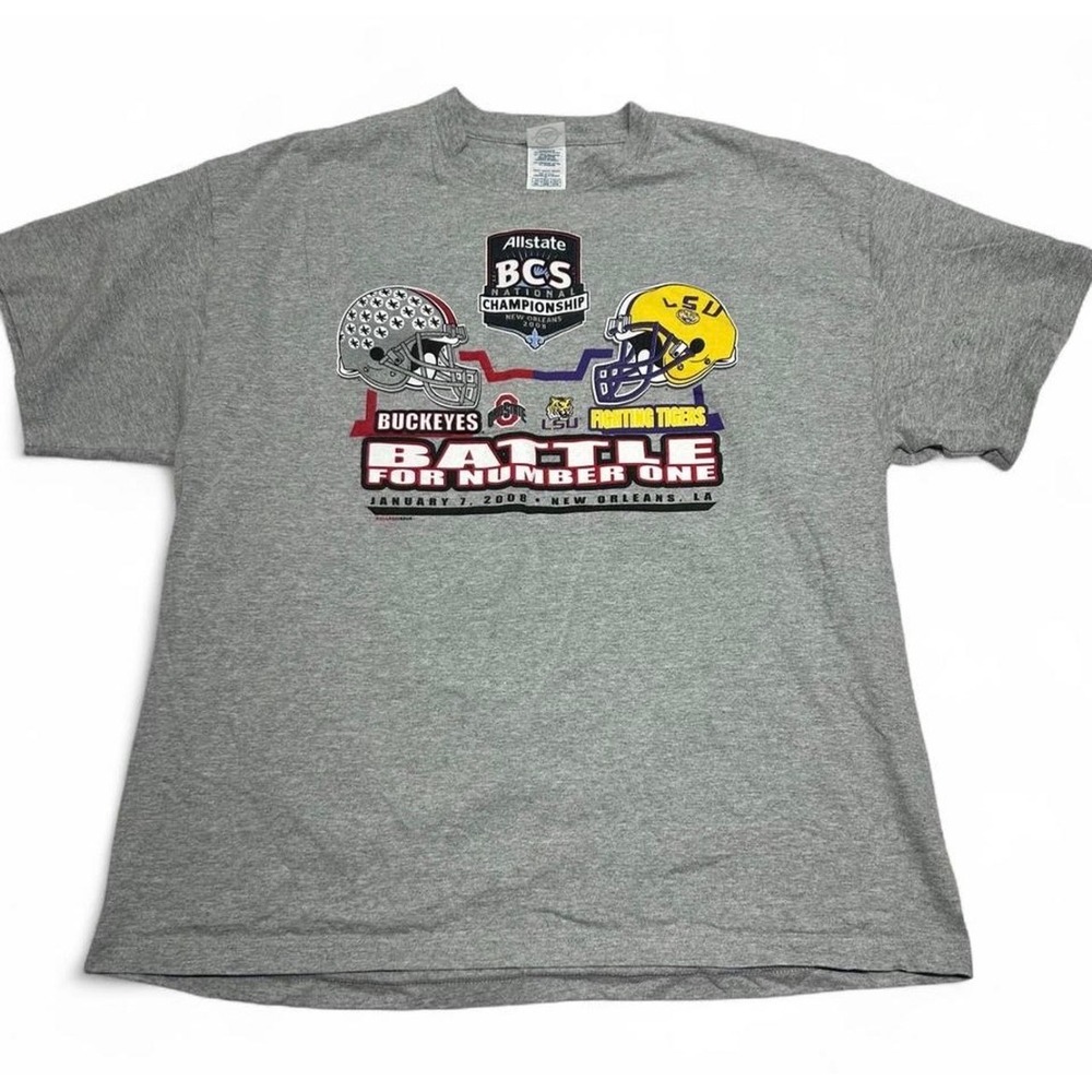 Vintage 2008 BCS National Championship T-Shirt LSU vs Ohio State Buckeye XL Gray